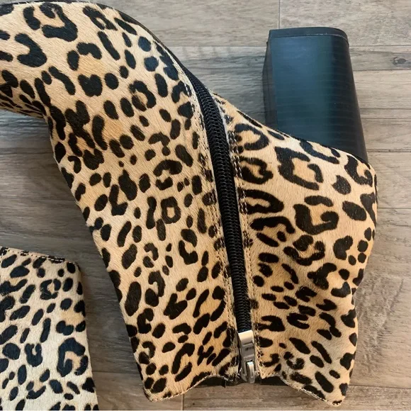 Halogen Alexa Calf Hair Leopard Print Block Heel Ankle Booties - Picture 11 of 12